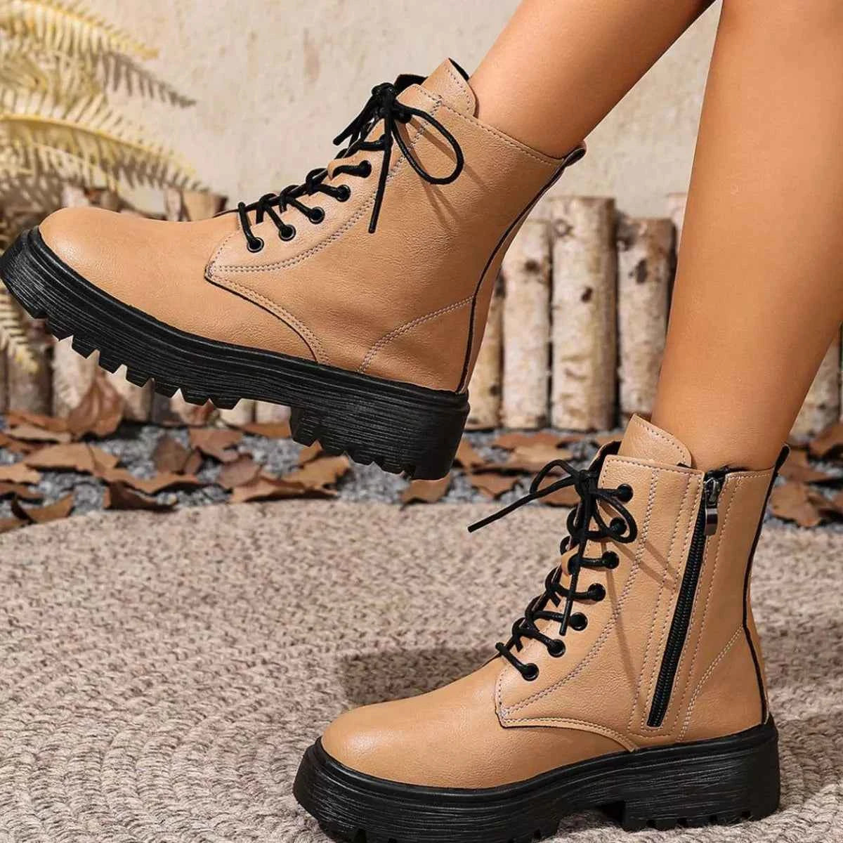 Round Toe Block Heels Boots