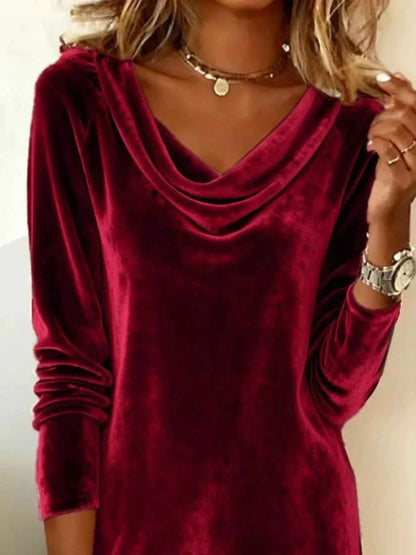 Velvet Cowl Neck Long Sleeve Mini Dress