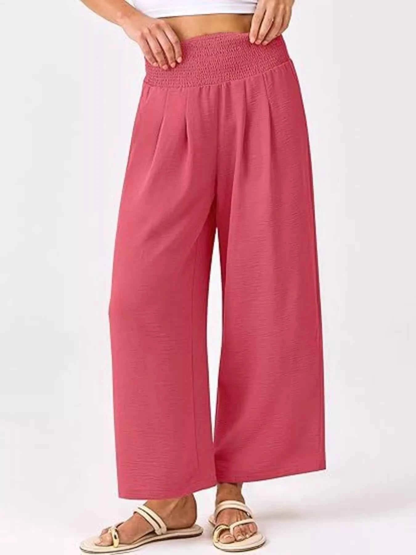 Wide Leg Smocked High Waist Pants