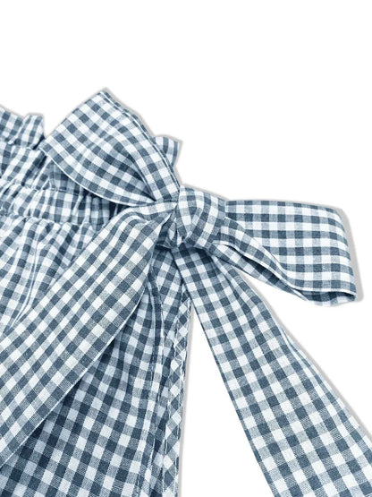 Asymmetric Gingham Bow Tie Sleeveless Top