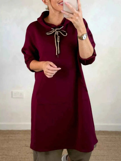 Full Size Casual Drawstring Hooded Sweatshirt Dress Plus Size