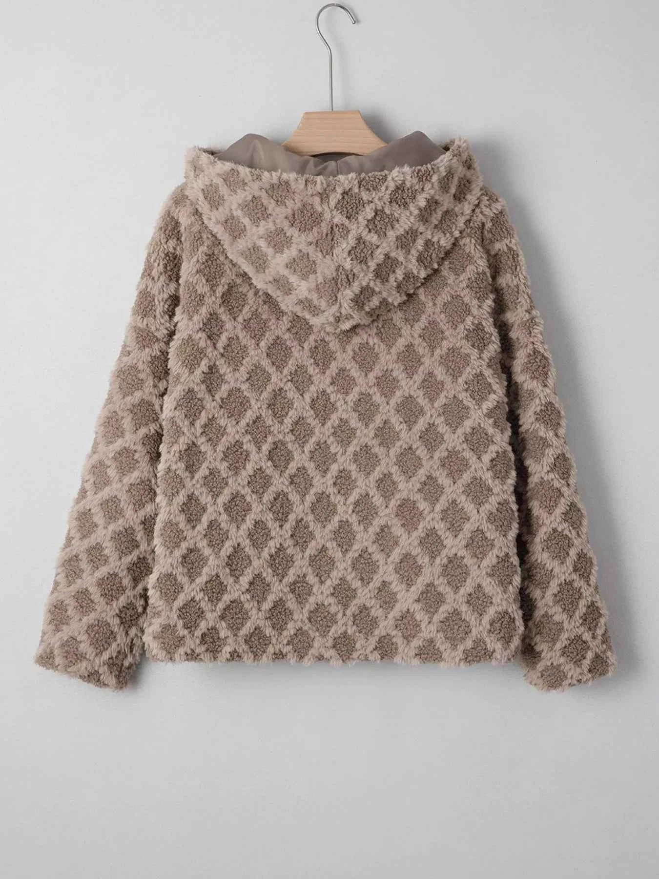 Sherpa Rhombus Zip Up Side Pocket Hooded Jacket