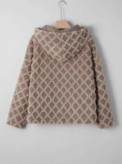 Sherpa Rhombus Zip Up Side Pocket Hooded Jacket