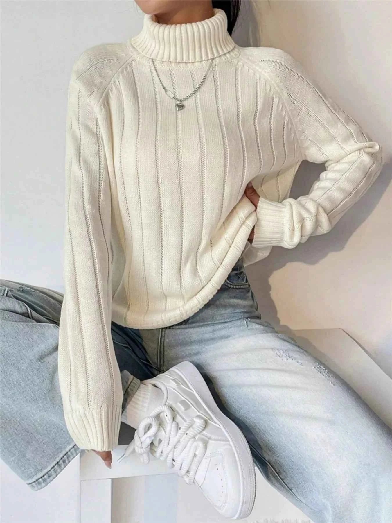 Ribbed Turtleneck Long Sleeve Sweater