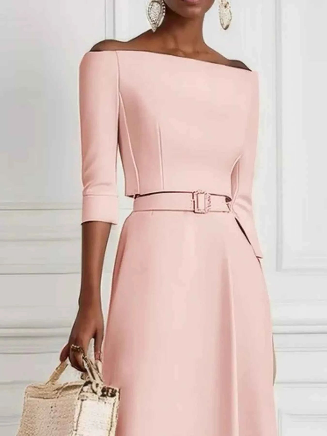 Elegant Off-Shoulder Belted Maxi Dress