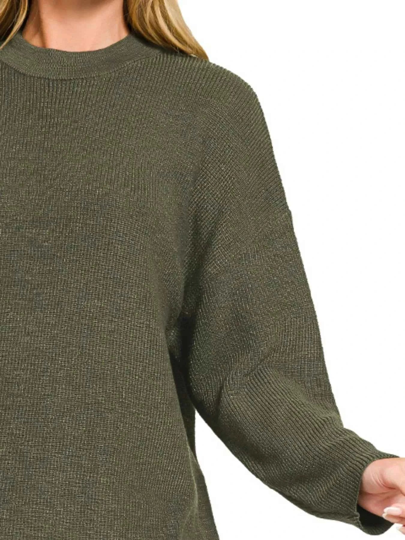 Zenana Round Neck Knit Top and Shorts Sweater Set