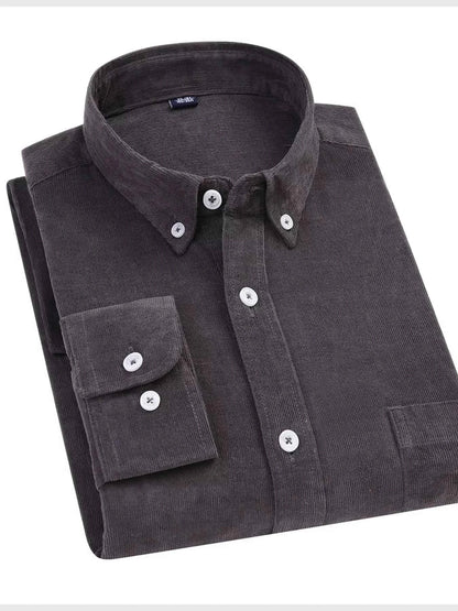 Men's Full Size Corduroy Long Sleeve Button-Down Shirt Plus Size