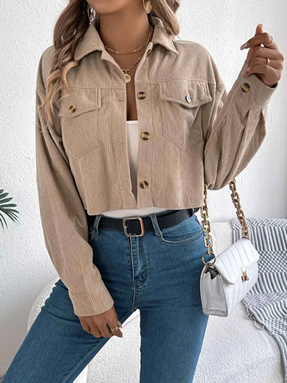 Corduroy Button-Up Dropped Shoulder Jacket