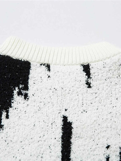 Men's Contrast Round Neck Long Sleeve Sweater