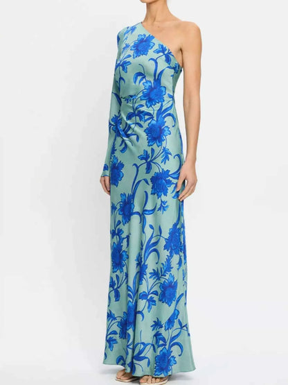 Floral Print One-Shoulder Maxi Dress