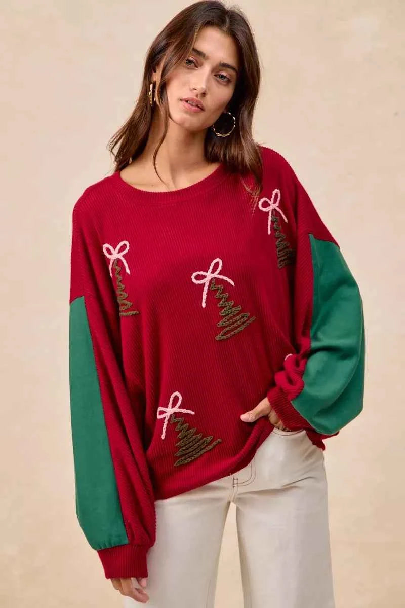 BiBi Christmas Theme Tree Embroidered Sweater