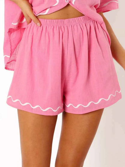 Button Down Contrast Trim Shirt and Shorts Set