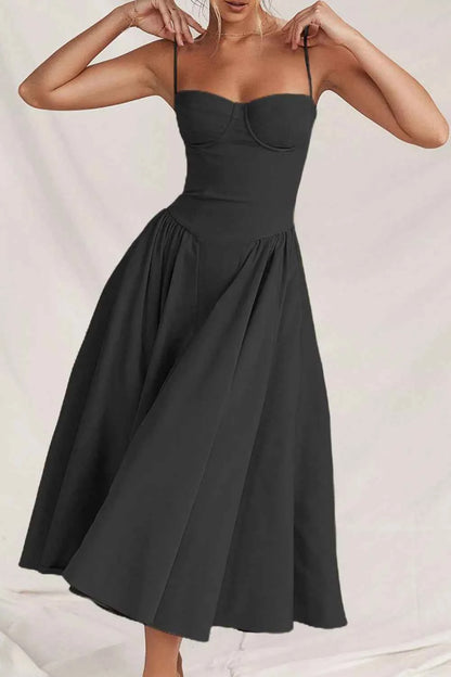Sweetheart Neck Ruched Midi Dress