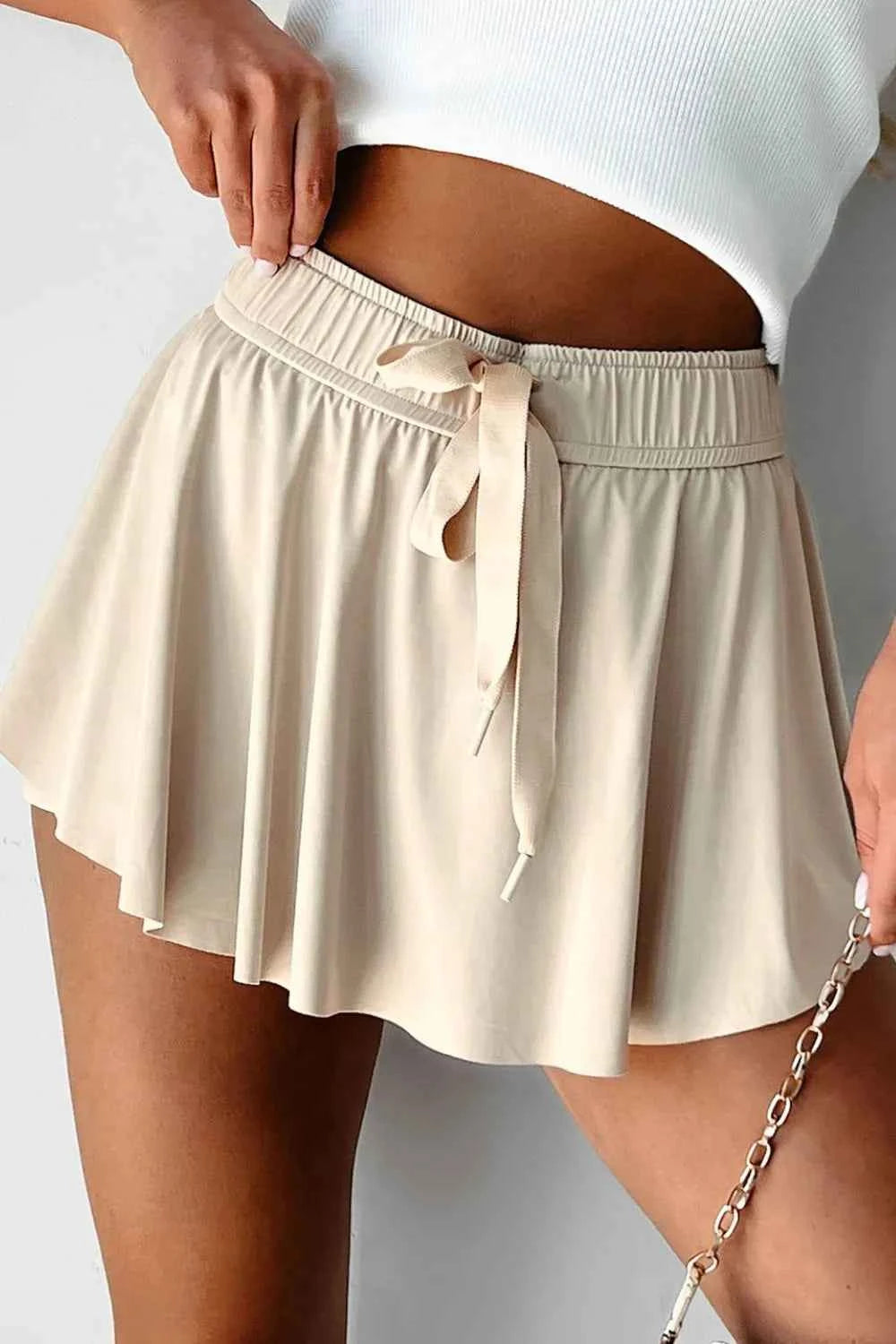 Drawstring High Waist Lined Active Skorts