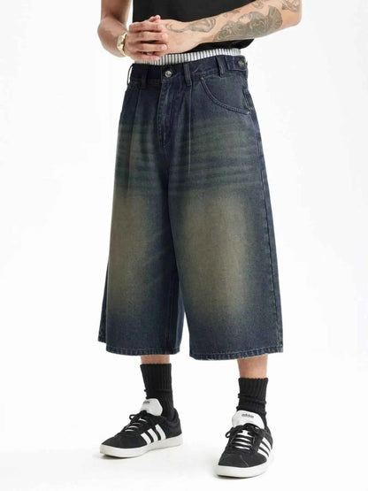 Men's Wide Leg Cropped Denim Jeans