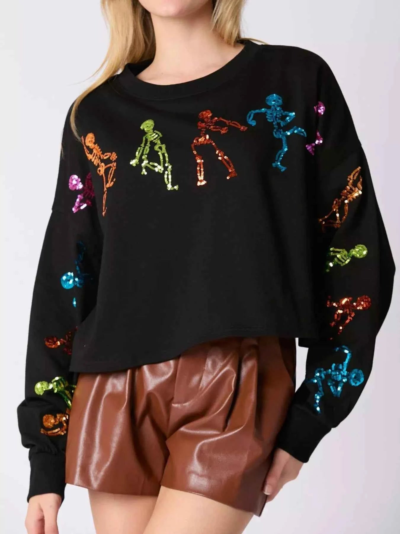 Halloween Colorful Sequin Skeleton Sweatshirt