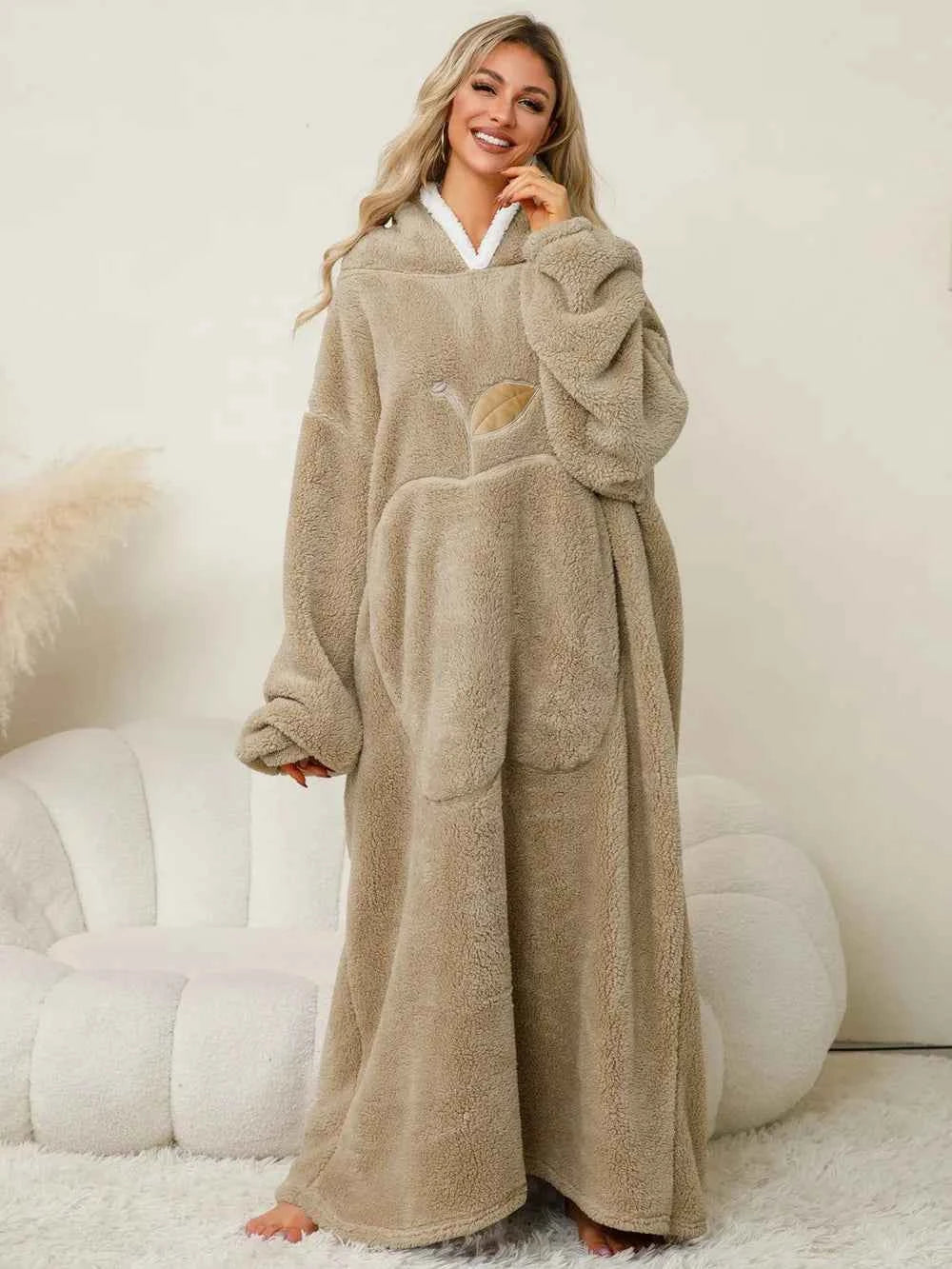 Pocketed Contrast Long Sleeve Hooded Lounge Dress