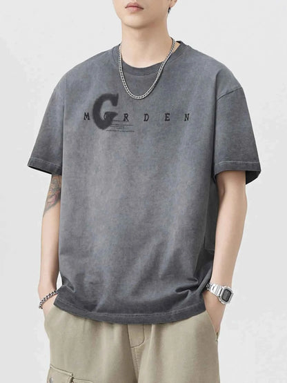 Men's Plus Size Letter Round Neck Short Sleeve T-Shirt