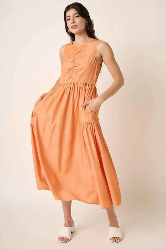Mittoshop Ruched Detail Sleeveless Midi Dress