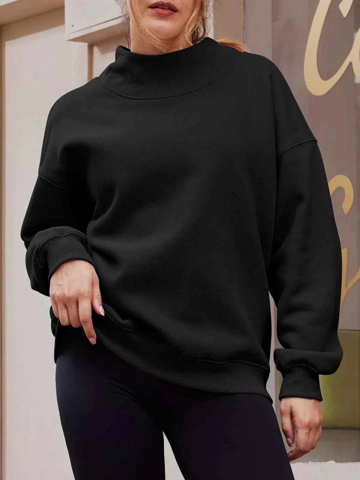 Mock Neck Dropped Shoulder Sweatshirt