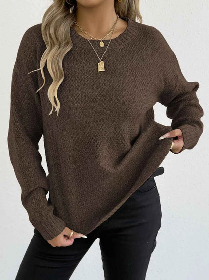 Textured Knit Relaxed Fit Round Neck Sweater