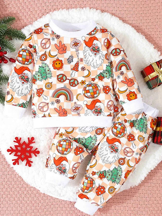 Children's Christmas Santa Print Long Sleeve Set