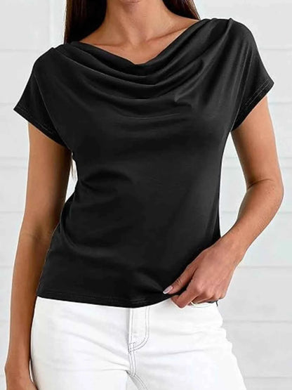 Cowl Neck Short Sleeve Blouse