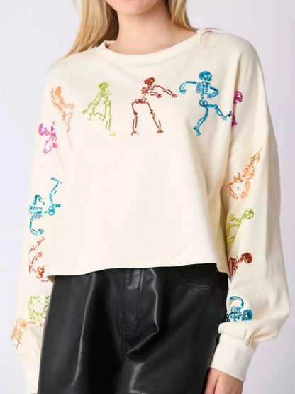 Halloween Colorful Sequin Skeleton Sweatshirt