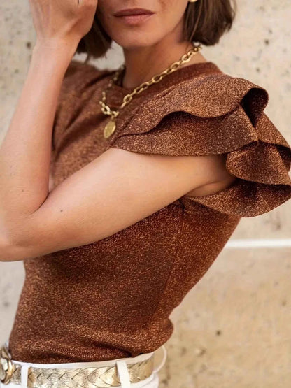 Ruffled Cap Sleeve Knit Top