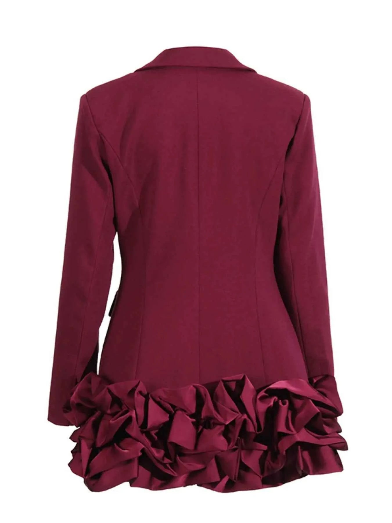 Ruffle Hem Double-Breasted Blazer Dress