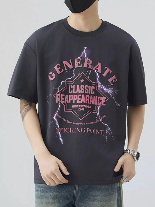Men's Plus Size Letter Round Neck Half Sleeve T-Shirt