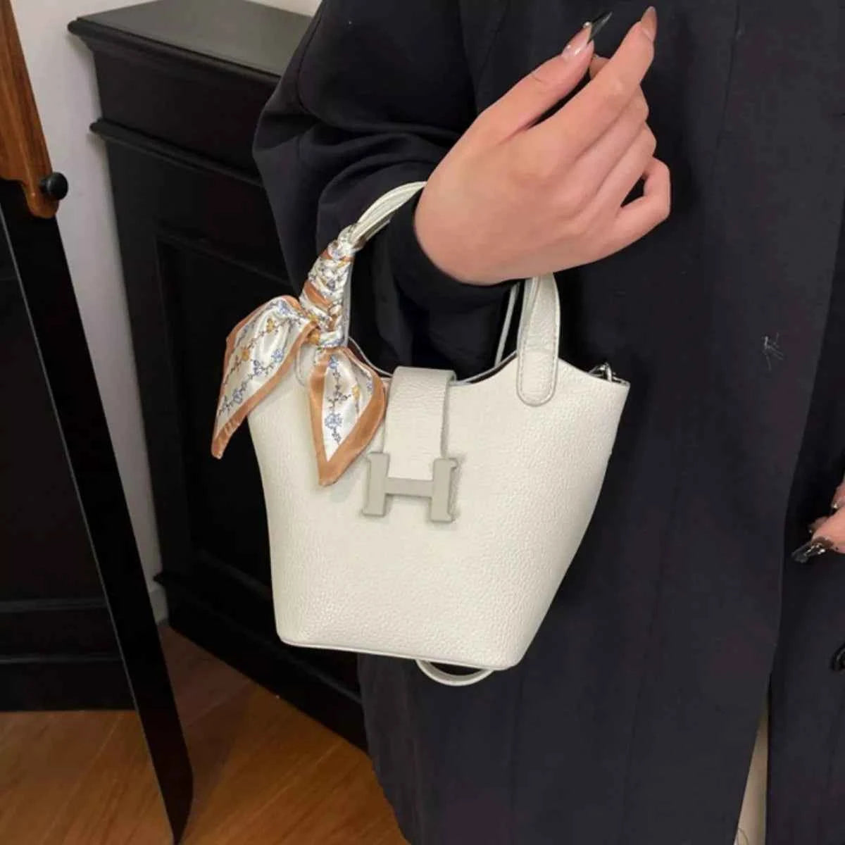Leather Bucket Crossbody Bag