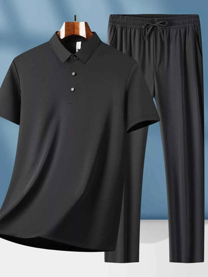 Men's Plus Size Button Detail Short Sleeve Top and Pants Set