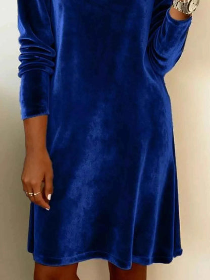 Velvet Cowl Neck Long Sleeve Mini Dress