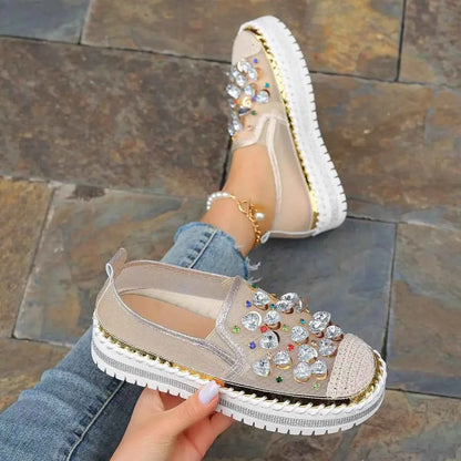 Rhinestone Decor Platform Loafers