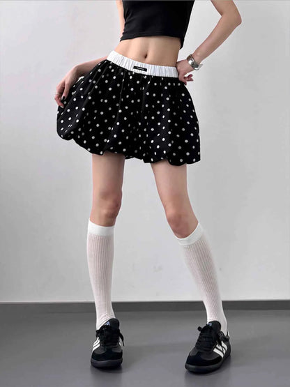 Polka Dot Bubble Shorts with Elastic Waistband