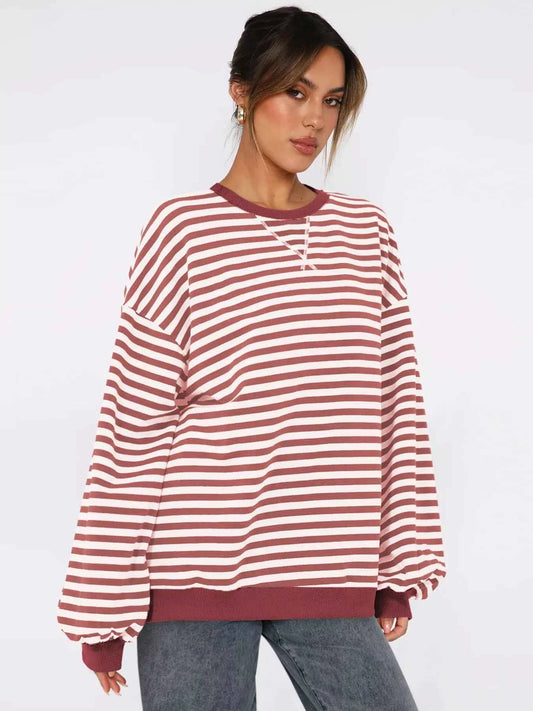 Striped Round Neck Long Sleeve Sweatshirt