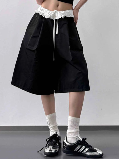 Contrast Waistband Wide-Leg Shorts