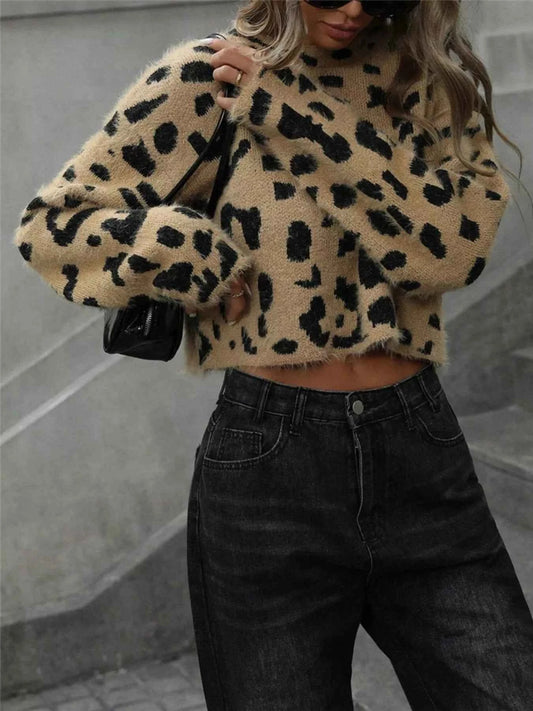 Leopard Fuzzy Knit Cropped Sweater