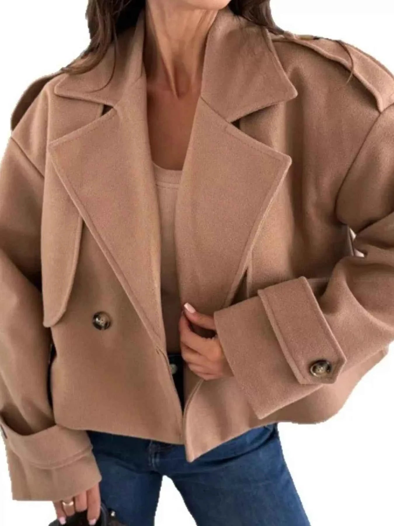 Lapel Collar Dropped Shoulder Jacket