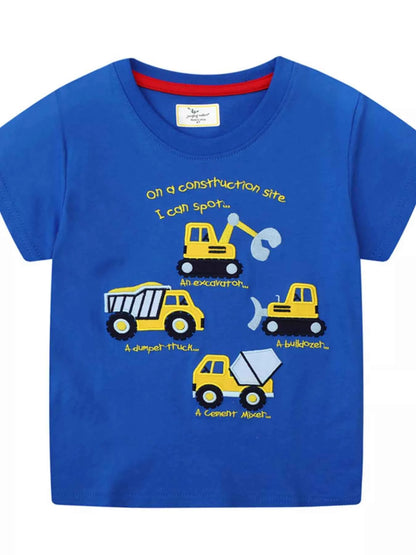 Children's Construction Vehicles Crew Neck T-Shirt