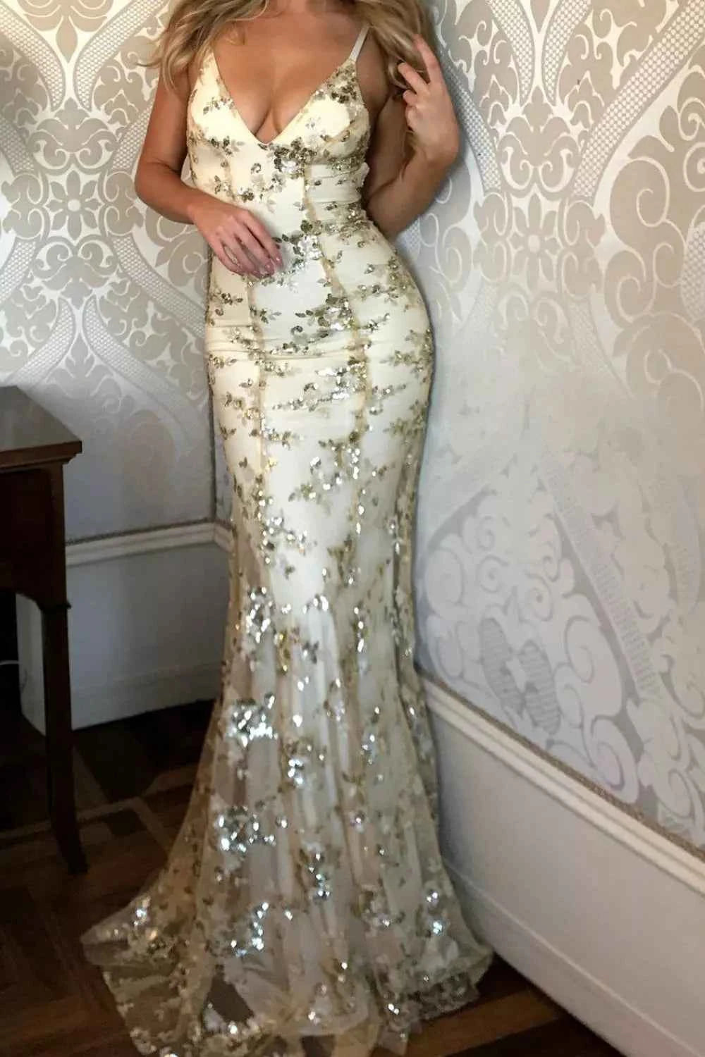 Full Size Sequin Tie Back V-Neck Maxi Dress Plus Size