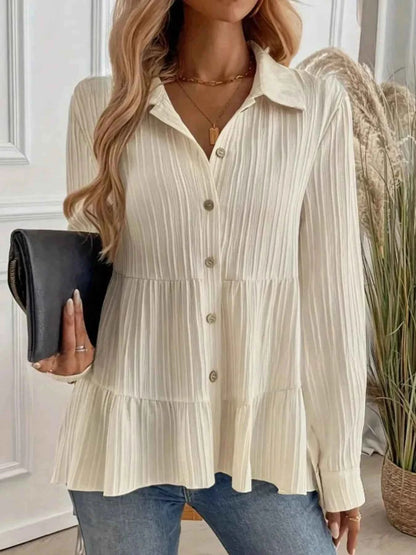 Striped Button-Down Tiered Shirt