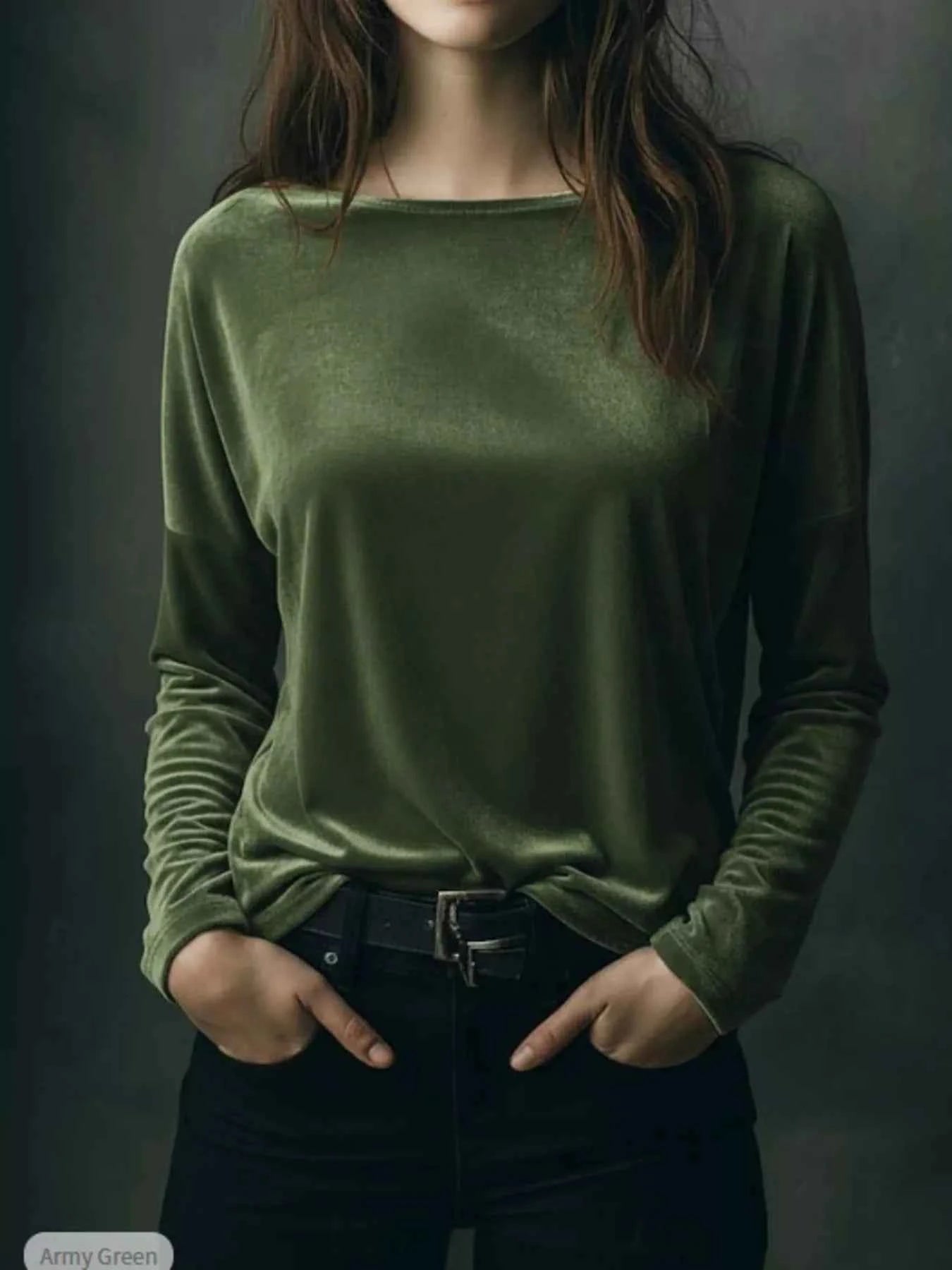 Full Size Velvet Long Sleeve T-Shirt Plus Size