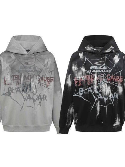 Men's Gothic Spider Web Graffiti Print Hoodie
