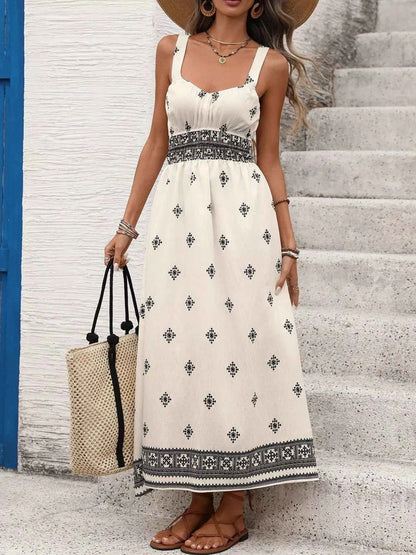 Printed Wide Strap Midi Dress
