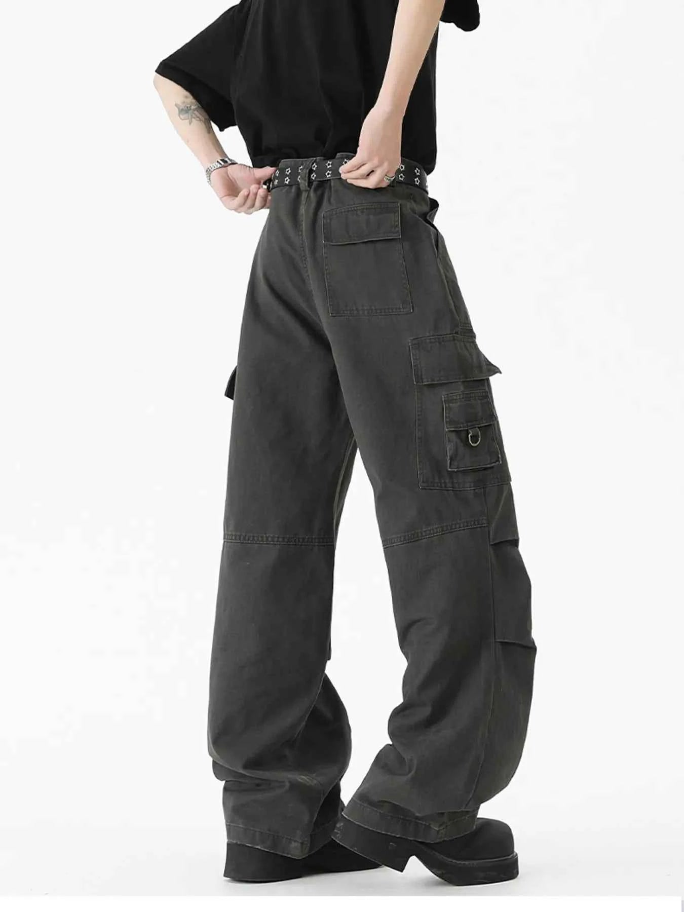 Men's Wide Leg Cargo Pants with Ruched Detail