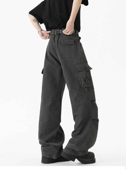 Men's Wide Leg Cargo Pants with Ruched Detail