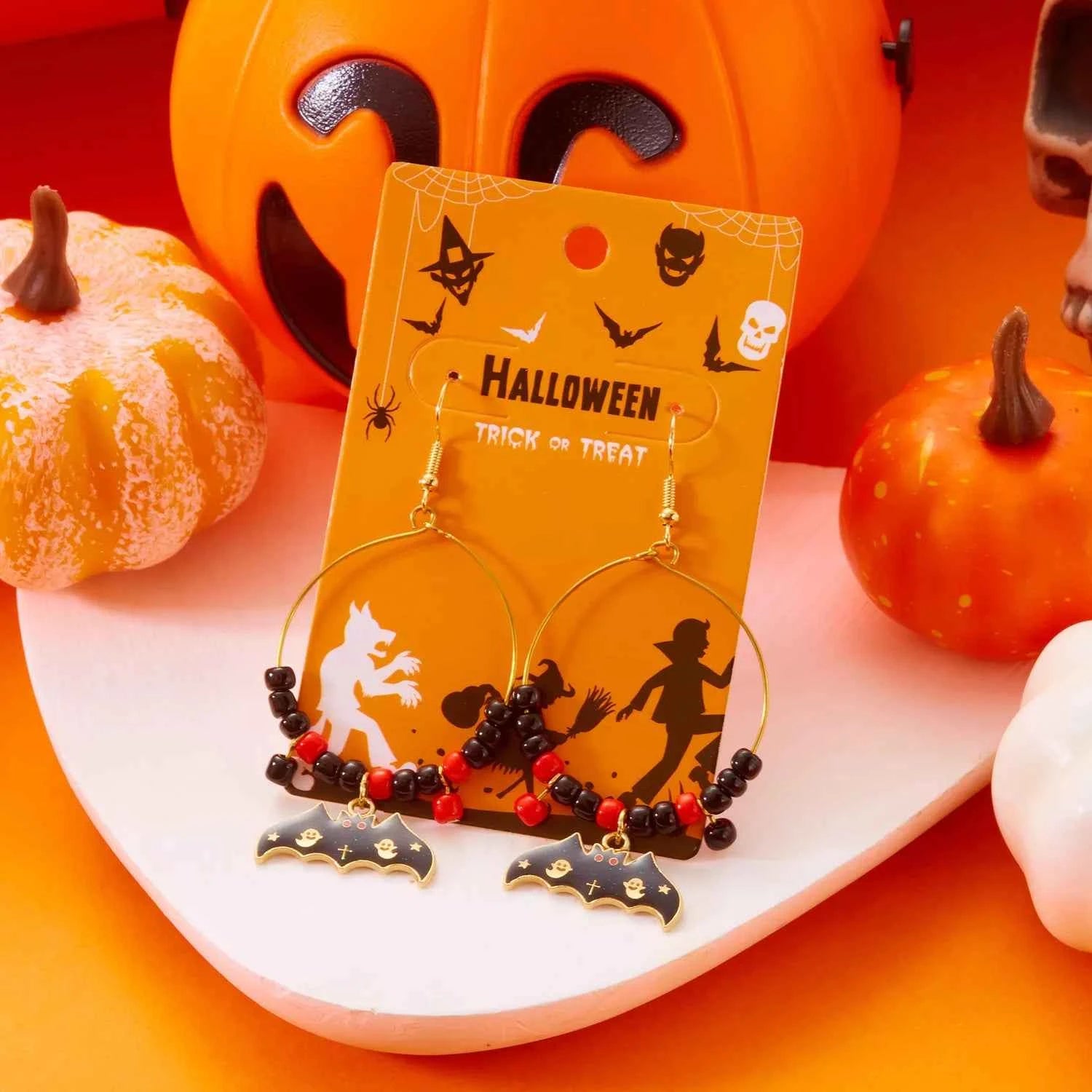 Halloween Bat Charm Hoop Earrings