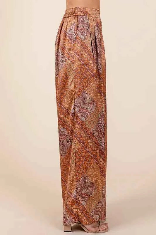 Mittoshop Paisley Patchwork Print Satin Wide Leg Pants